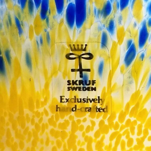 Skruf Sweden Vintage Handblown Confetti Blue and Yellow Glass Artisan Bowl - Picture 7 of 9